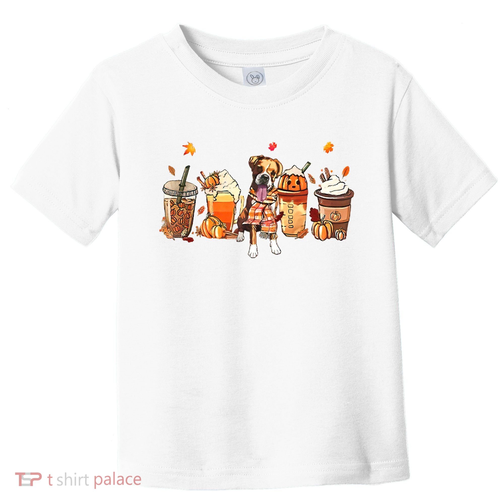 Halloween Boxer Dog Fall Coffee Pumpkin Spice Latte Toddler T-Shirt