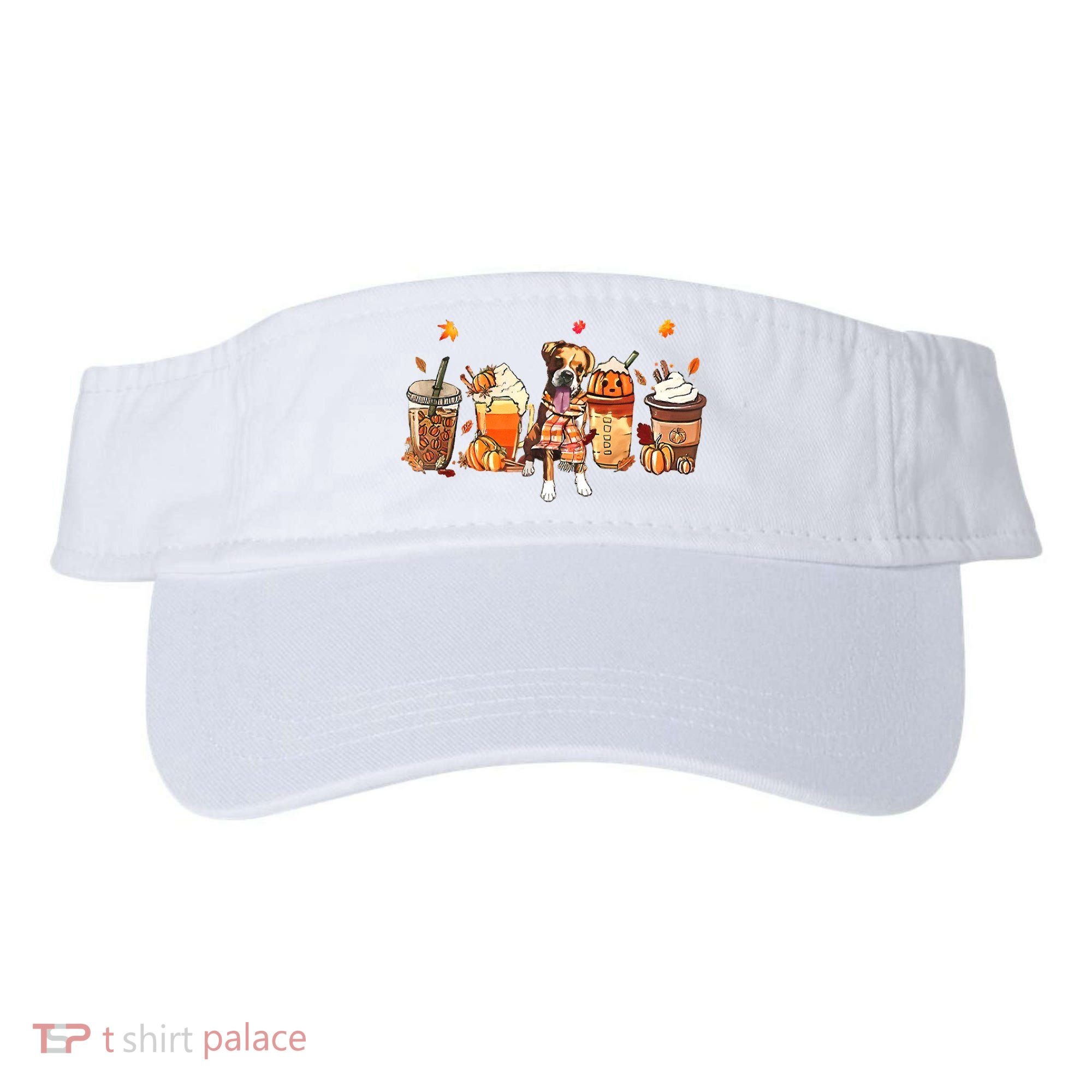 Halloween Boxer Dog Fall Coffee Pumpkin Spice Latte Visor