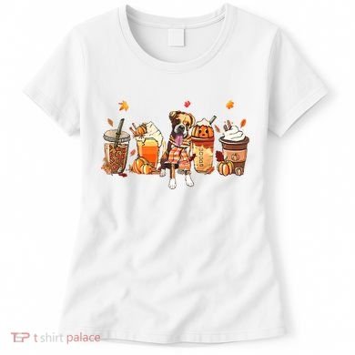 Halloween Boxer Dog Fall Coffee Pumpkin Spice Latte Women's T-Shirt