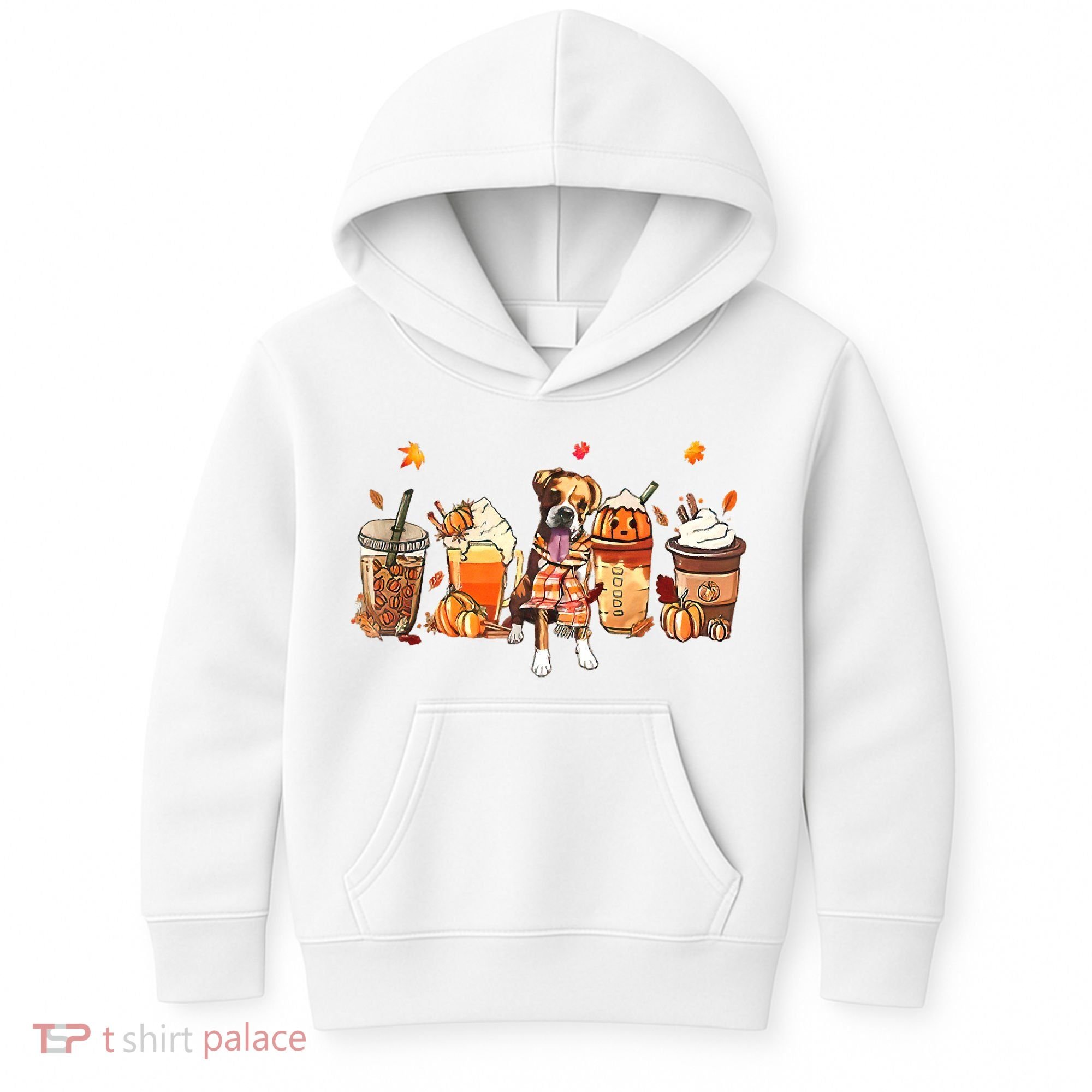 Halloween Boxer Dog Fall Coffee Pumpkin Spice Latte Kids Hoodie