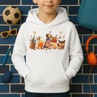 Halloween Boxer Dog Fall Coffee Pumpkin Spice Latte Kids Hoodie thumb 2