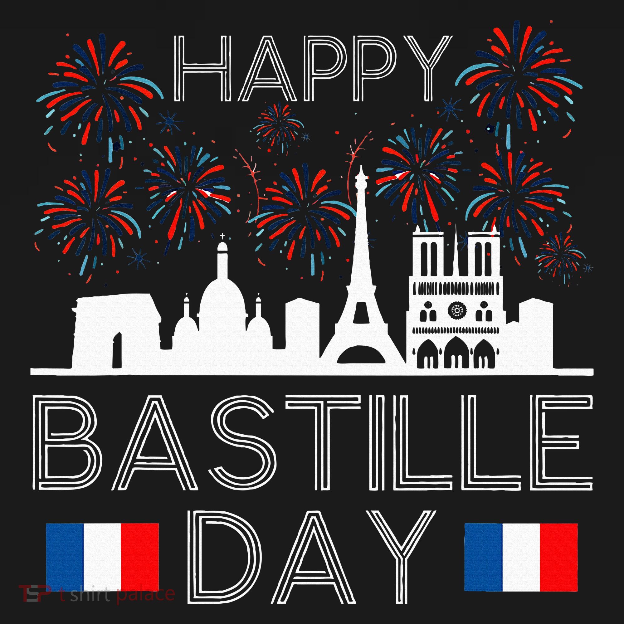 Happy Bastille Day France Paris French Flag Fireworks T-Shirt