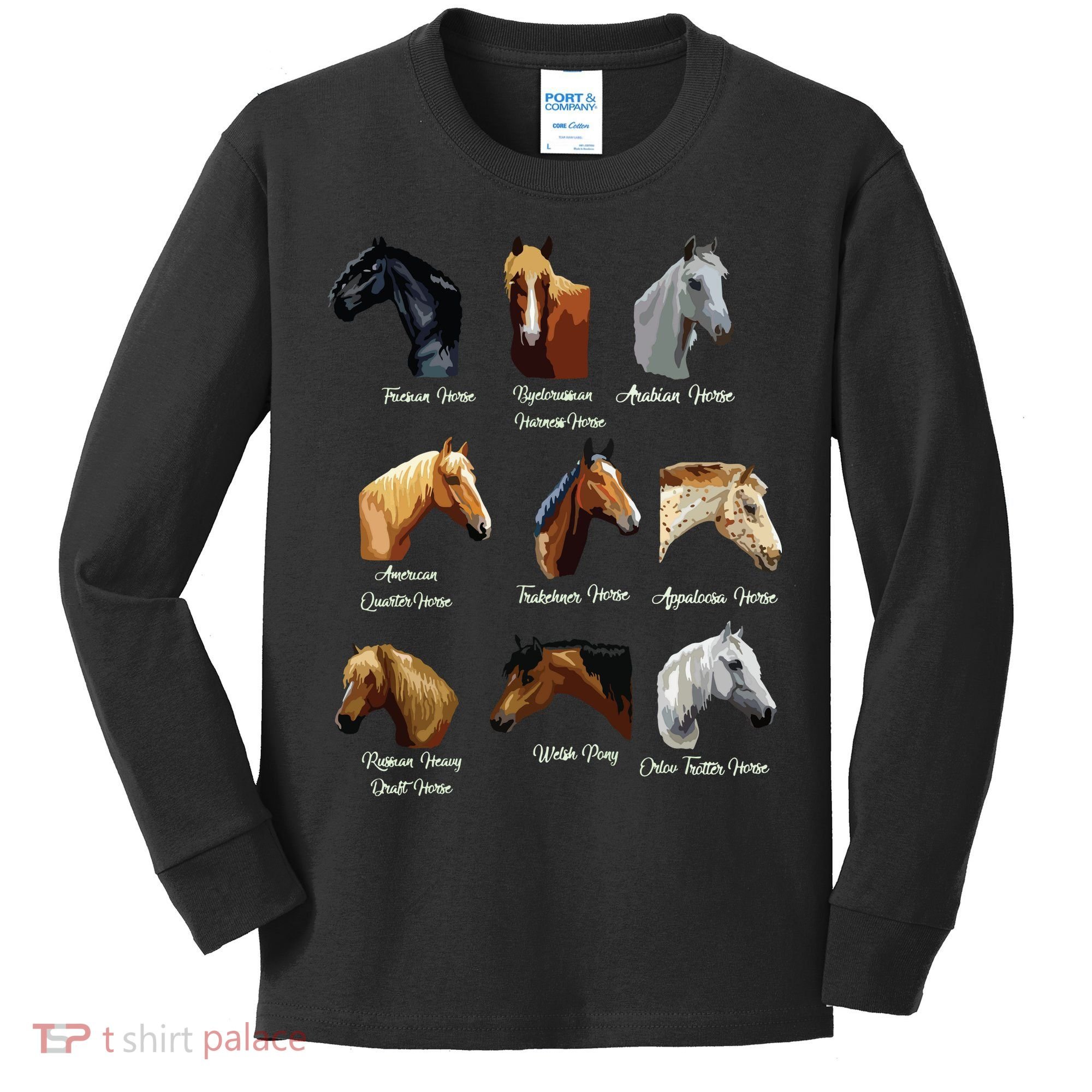 Horse Breeds Equestrian Horseback Riding Gift Kids Long Sleeve Shirt