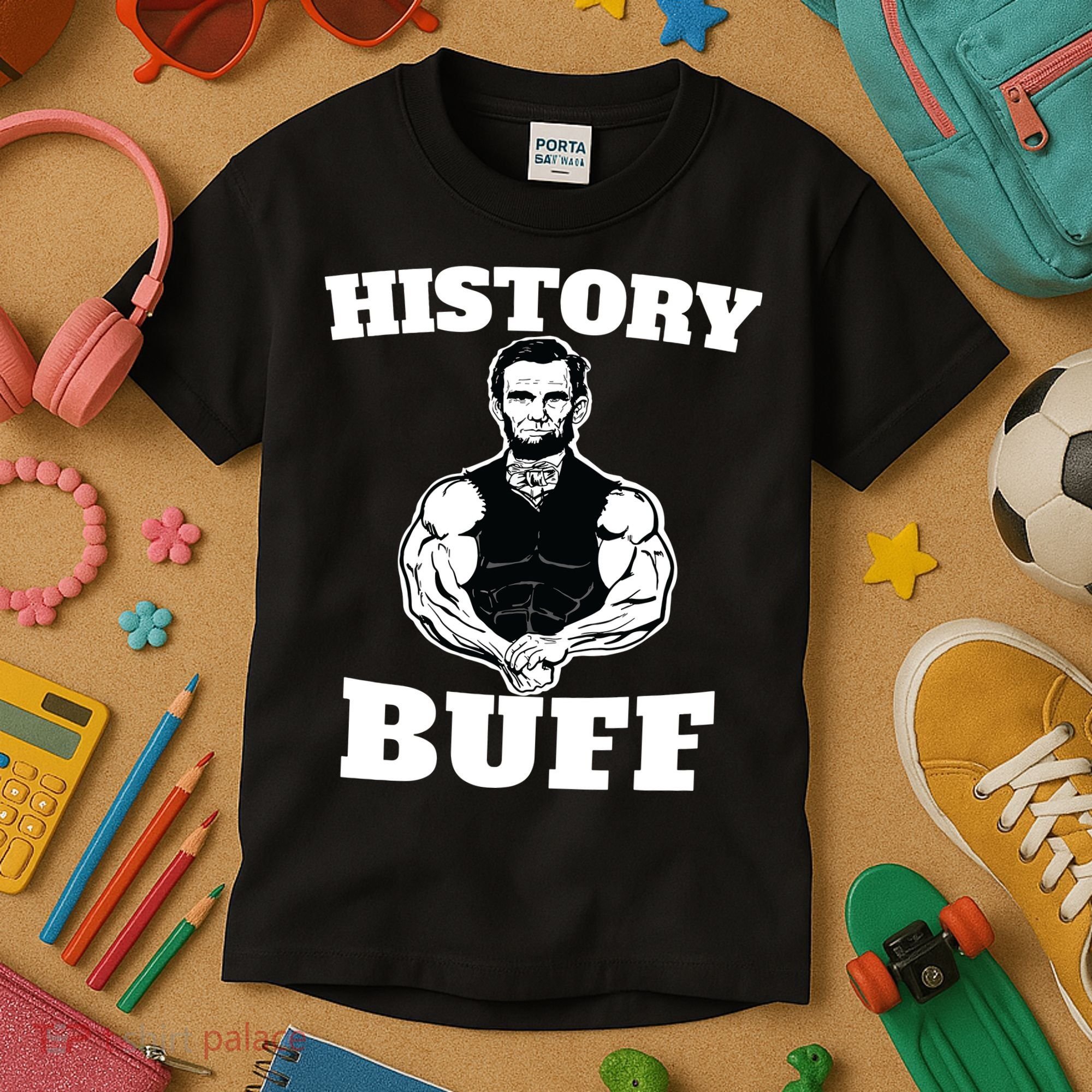 History Buff Funny Abraham Lincoln Weightlifting Kids T-Shirt