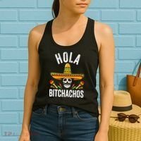 Hola Bitchachos Funny Mexican Skull Cinco De Mayo Women's Tank Top thumb 2