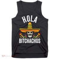 Hola Bitchachos Funny Mexican Skull Cinco De Mayo Tank Top thumb 0