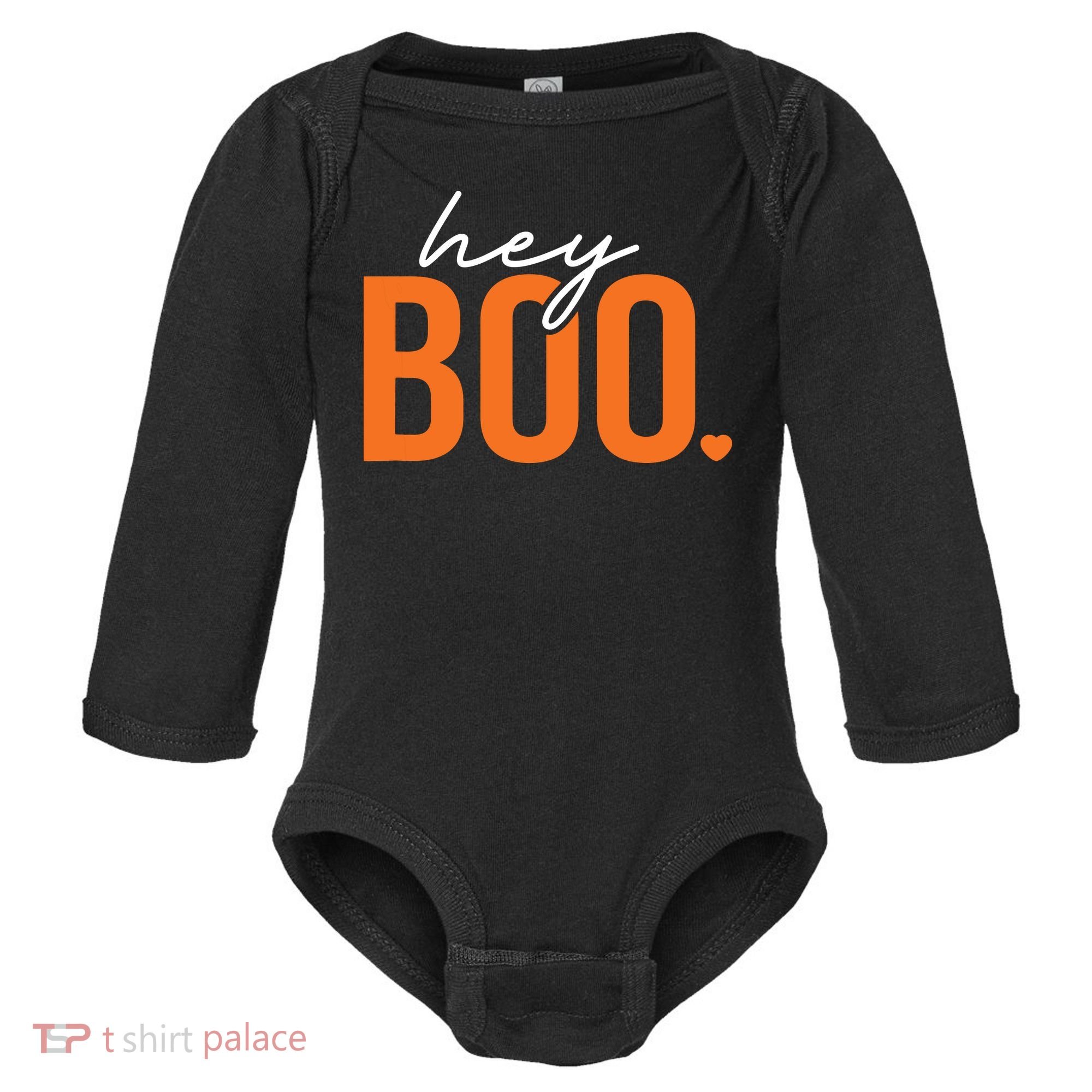 Hey Boo Funny Halloween Pun Ghost Spooky Toddler Baby Long Sleeve Bodysuit