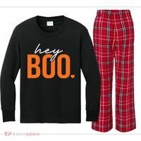 Hey Boo Funny Halloween Pun Ghost Spooky Toddler Kids Long Sleeve Plaid Pajama Set thumb 0