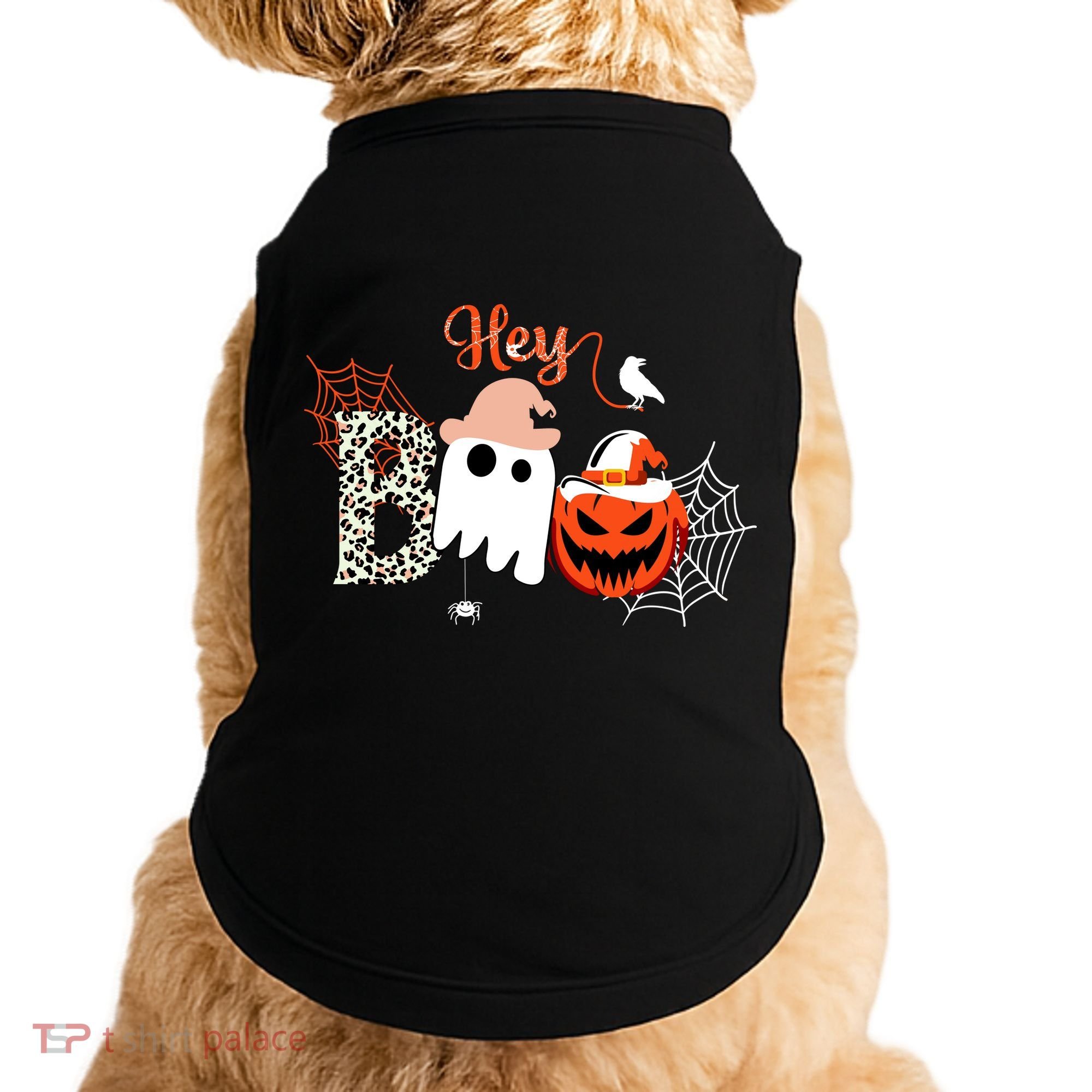Hey Boo Funny Halloween Cute Ghost Pumpkin Doggie Tank