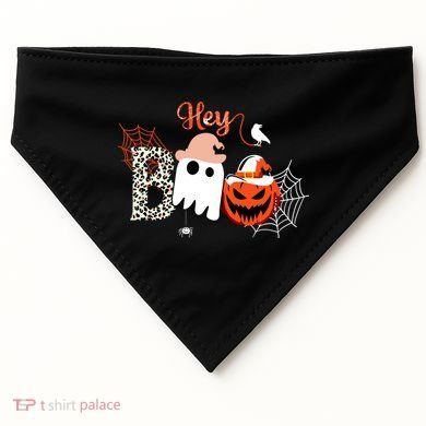 Hey Boo Funny Halloween Cute Ghost Pumpkin USA-Made Doggie Bandana