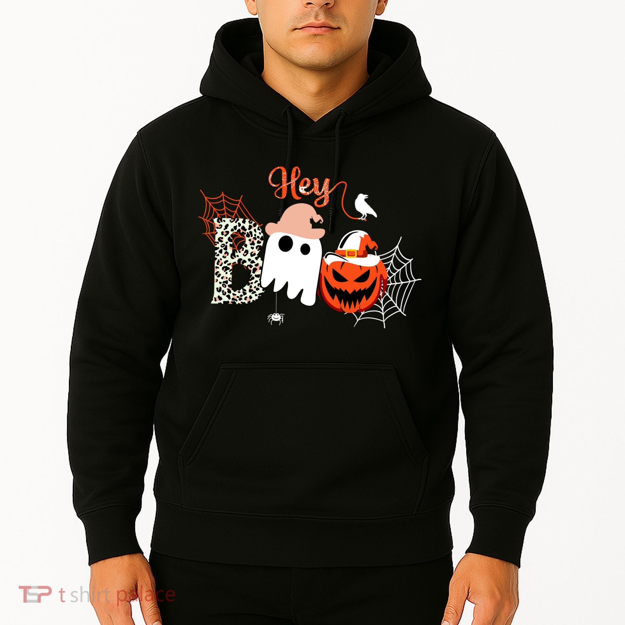 Hey Boo Funny Halloween Cute Ghost Pumpkin Hoodie