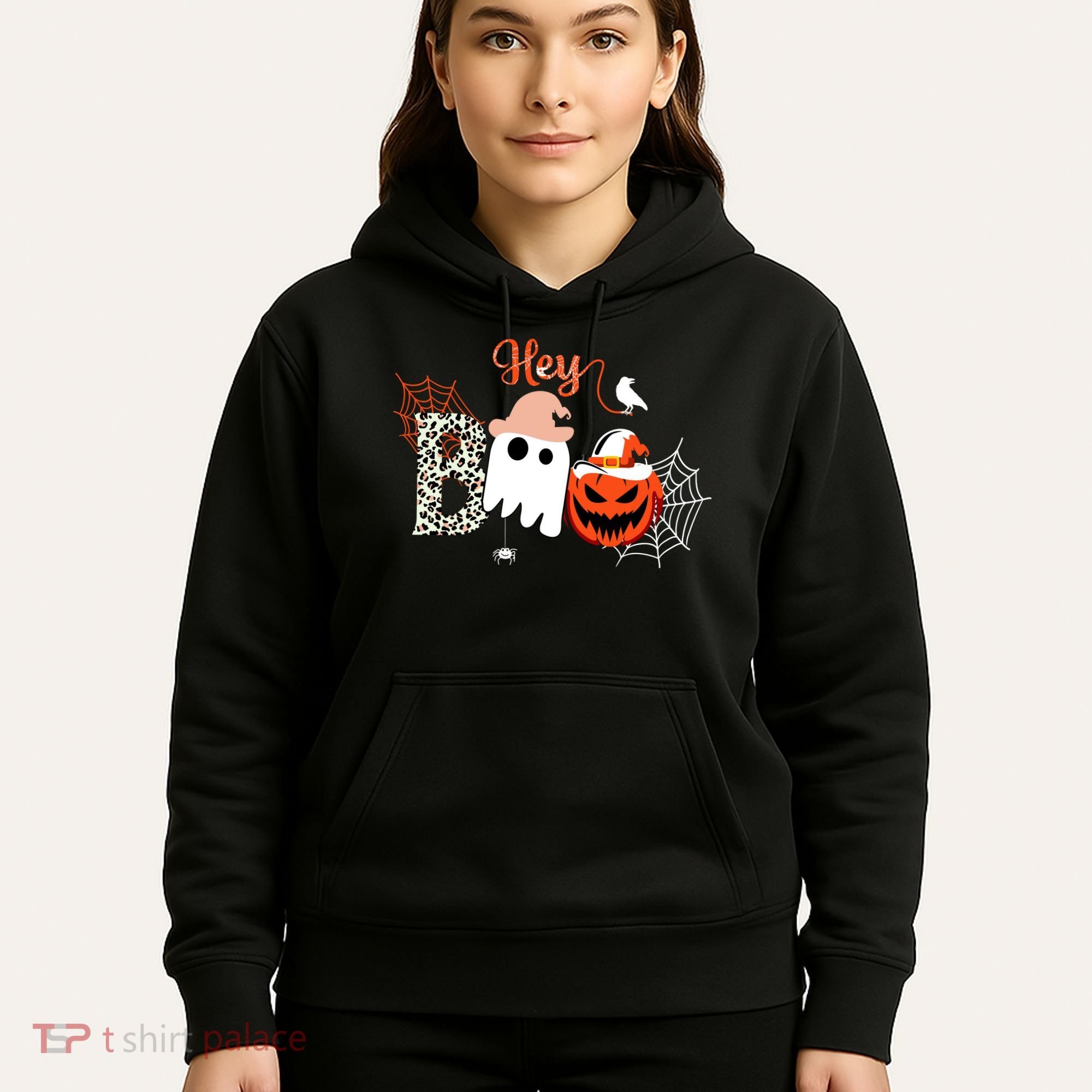 Hey Boo Funny Halloween Cute Ghost Pumpkin Hoodie