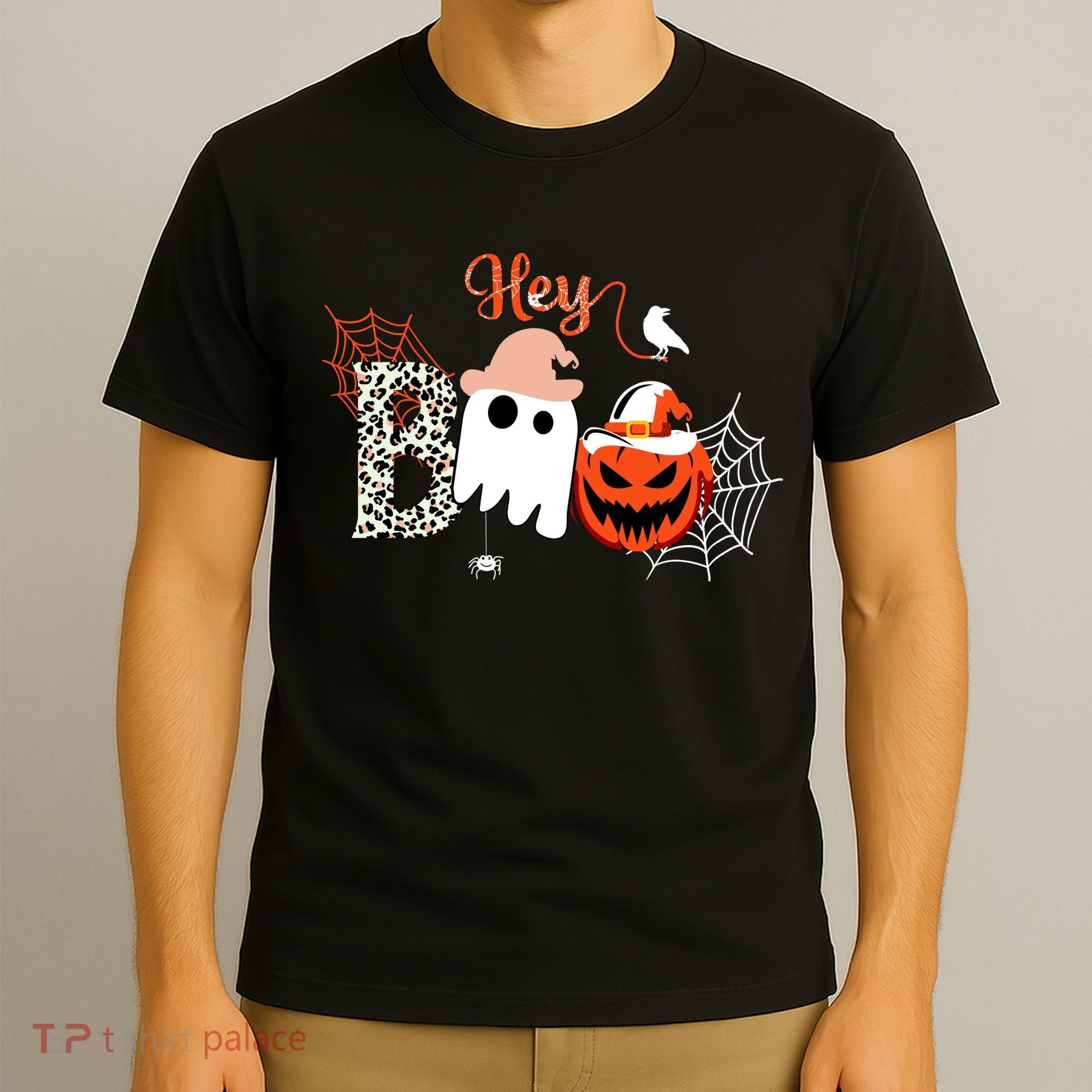 Hey Boo Funny Halloween Cute Ghost Pumpkin T-Shirt