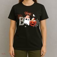 Hey Boo Funny Halloween Cute Ghost Pumpkin T-Shirt thumb 4