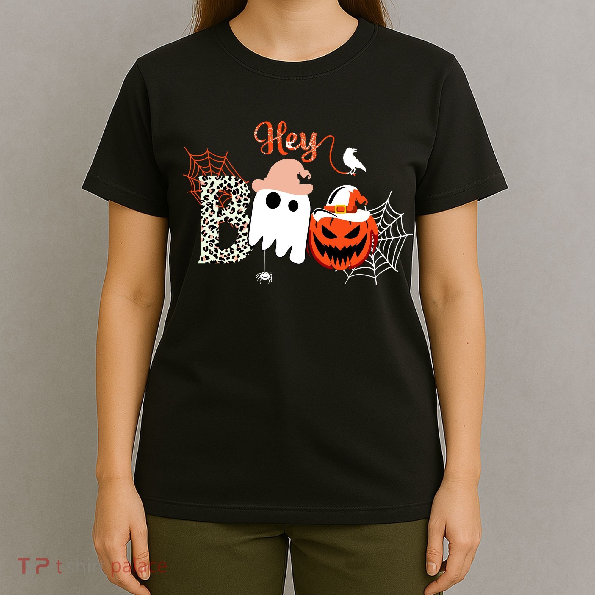 Hey Boo Funny Halloween Cute Ghost Pumpkin T-Shirt