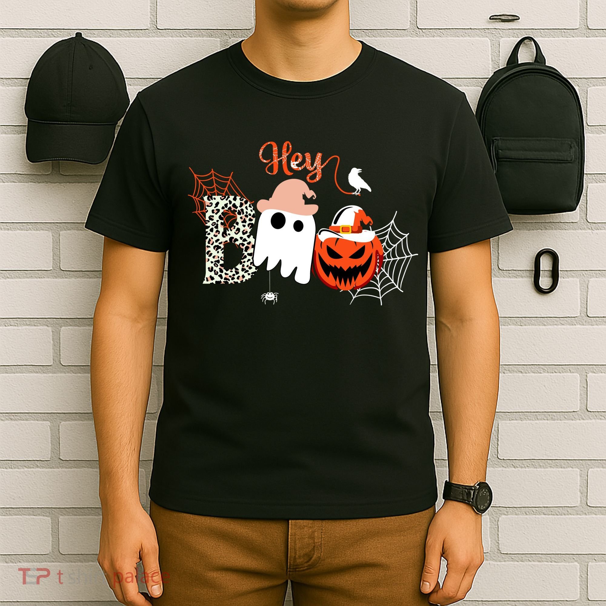 Hey Boo Funny Halloween Cute Ghost Pumpkin T-Shirt