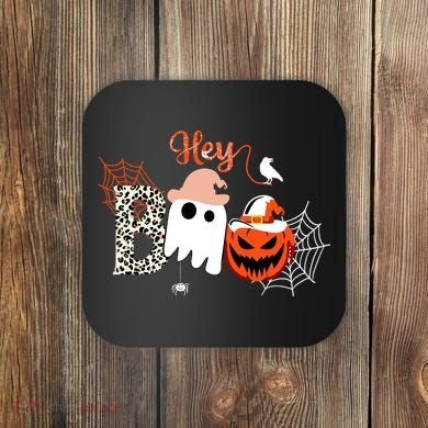 Hey Boo Funny Halloween Cute Ghost Pumpkin Coaster