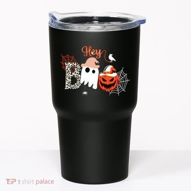 Hey Boo Funny Halloween Cute Ghost Pumpkin Tumbler