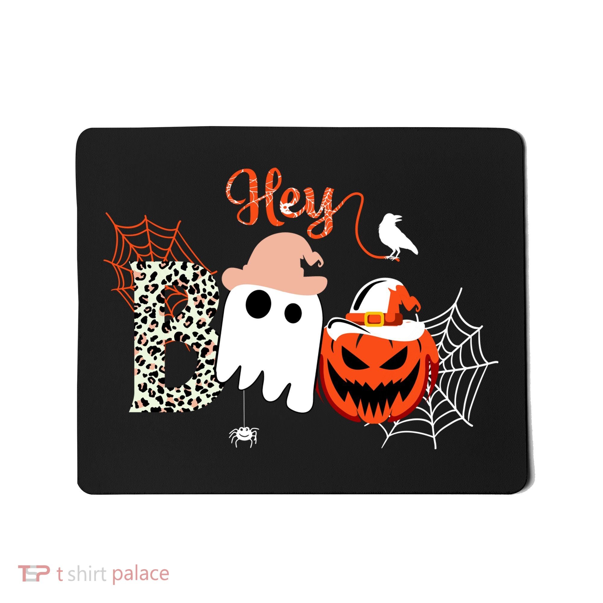Hey Boo Funny Halloween Cute Ghost Pumpkin Mousepad