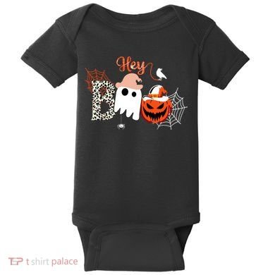 Hey Boo Funny Halloween Cute Ghost Pumpkin Baby Bodysuit