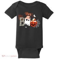 Hey Boo Funny Halloween Cute Ghost Pumpkin Baby Bodysuit thumb 0