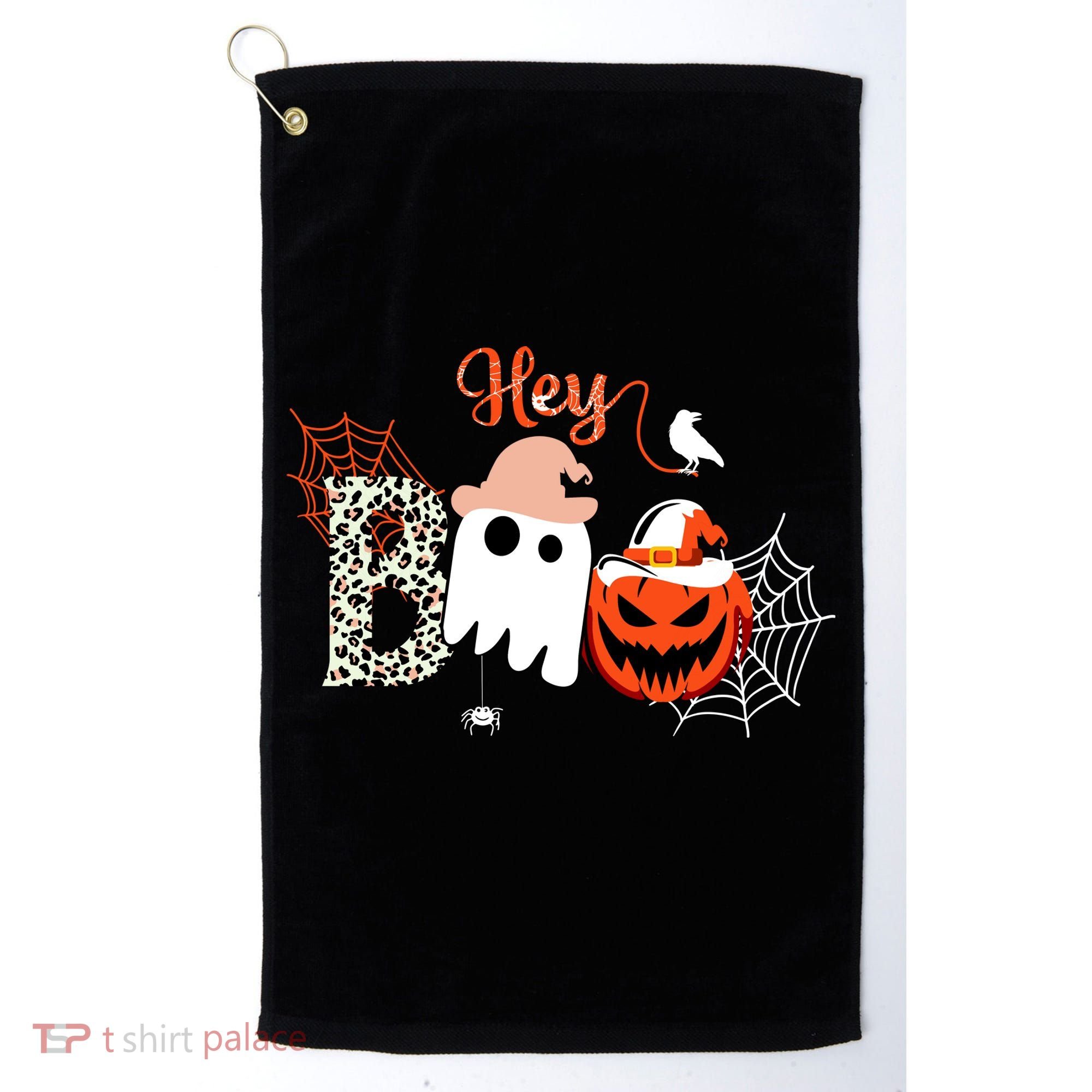 Hey Boo Funny Halloween Cute Ghost Pumpkin Golf Towel