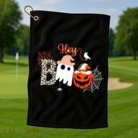 Hey Boo Funny Halloween Cute Ghost Pumpkin Golf Towel thumb 1