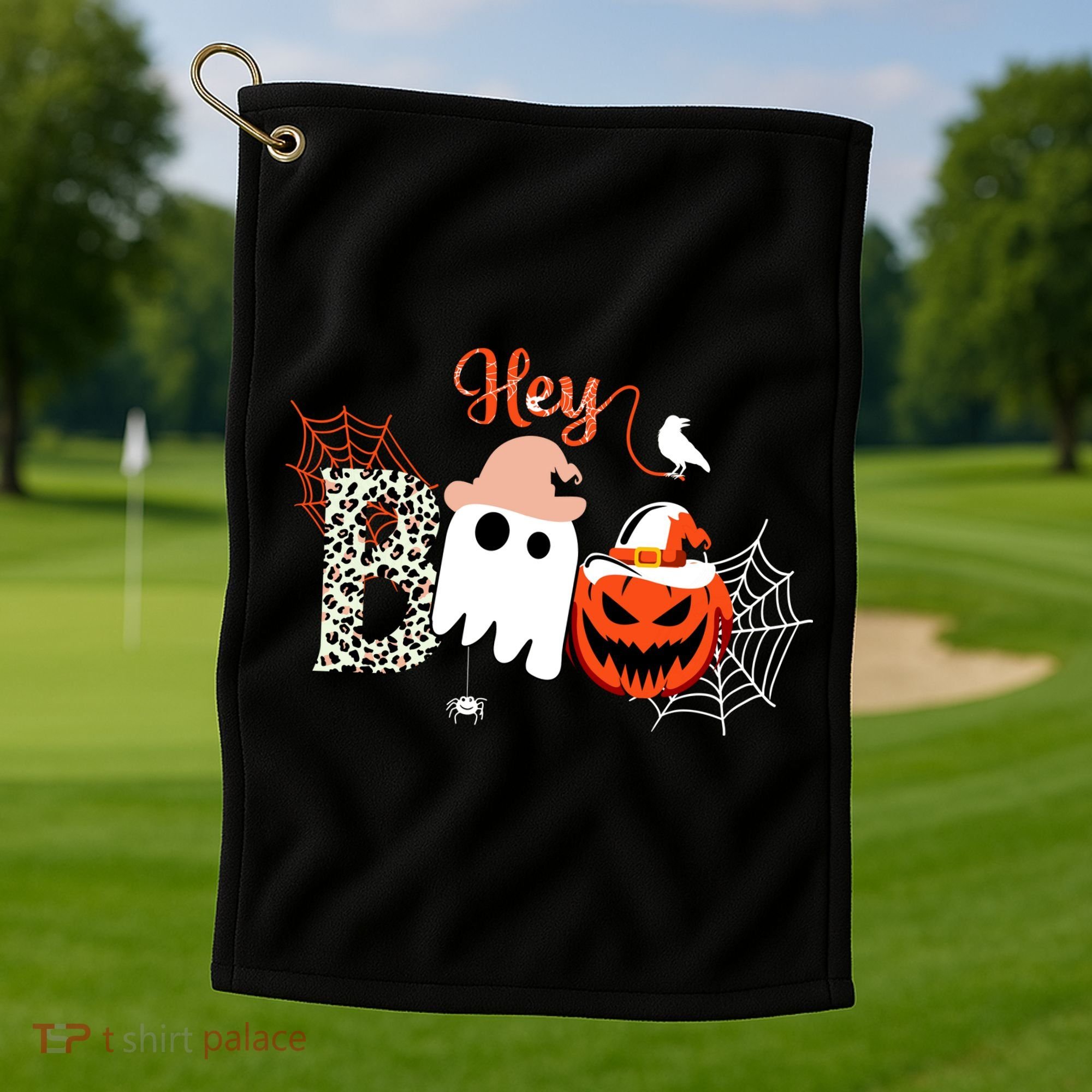 Hey Boo Funny Halloween Cute Ghost Pumpkin Golf Towel