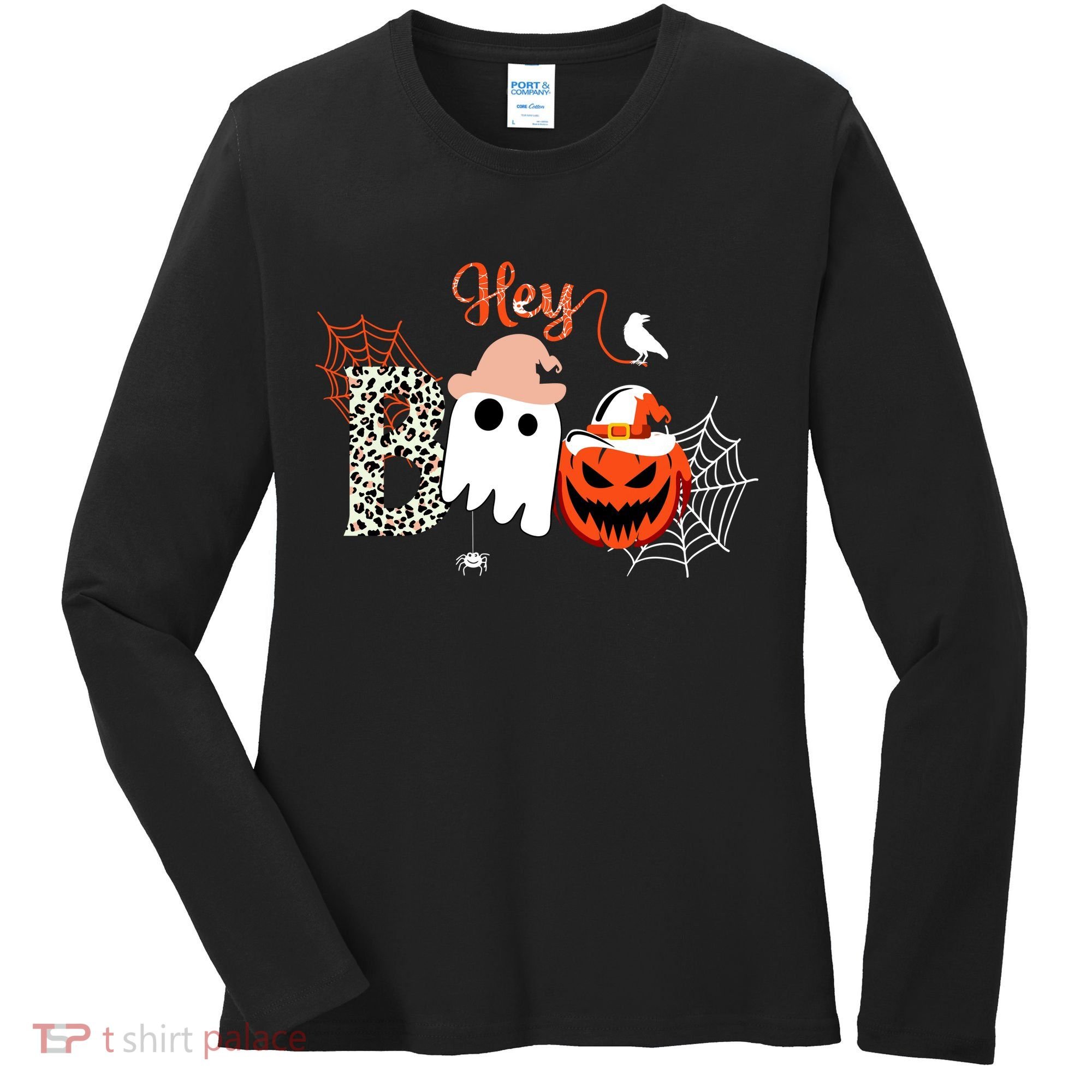 Hey Boo Funny Halloween Cute Ghost Pumpkin Women's Long Sleeve Shirt