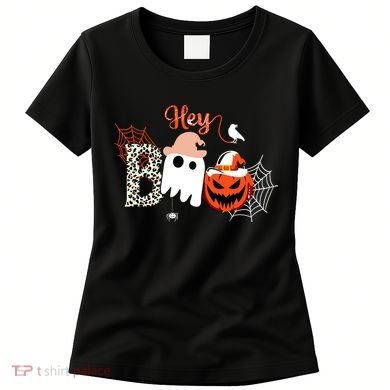 Hey Boo Funny Halloween Cute Ghost Pumpkin Women's T-Shirt