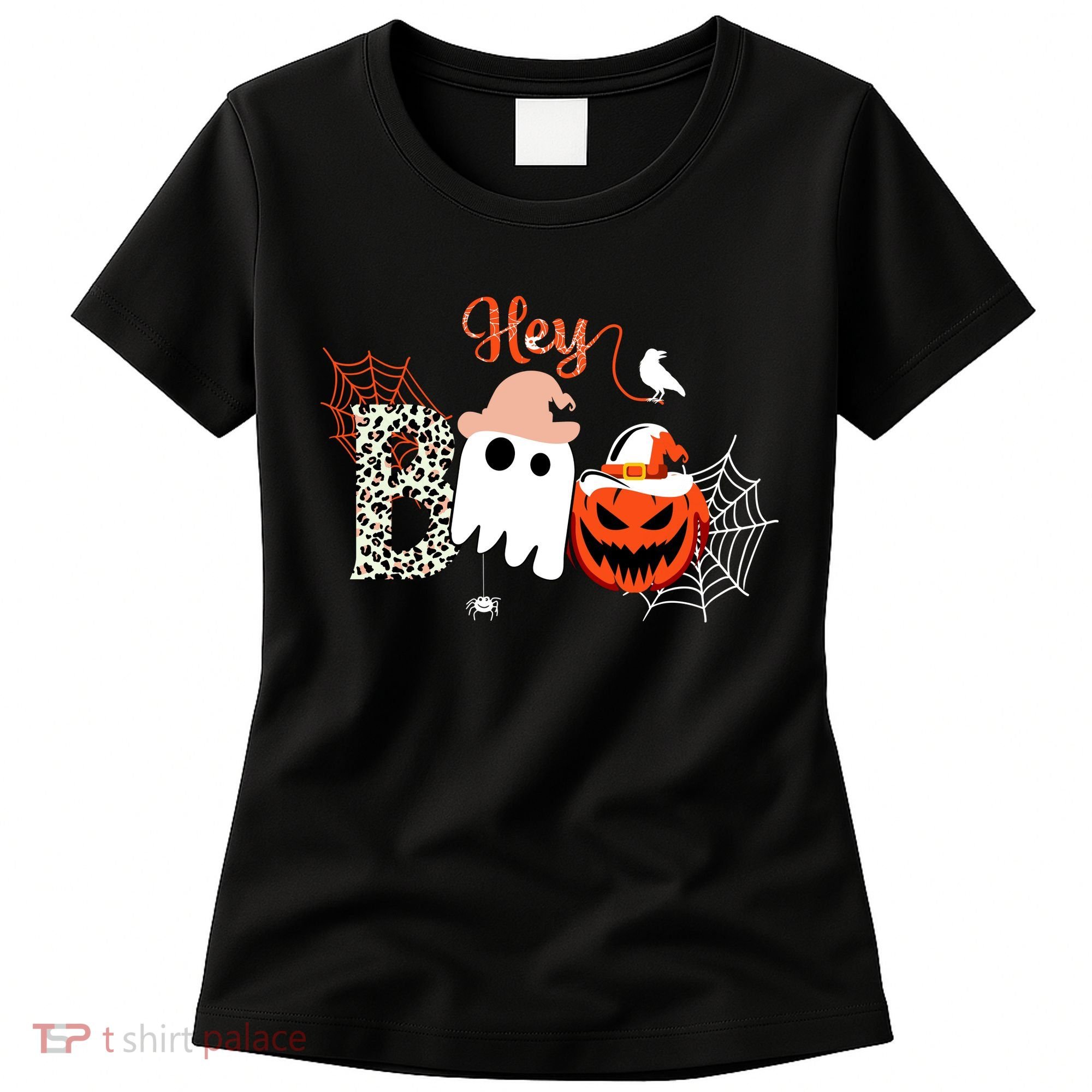 Hey Boo Funny Halloween Cute Ghost Pumpkin Women's T-Shirt