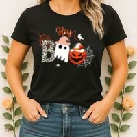 Hey Boo Funny Halloween Cute Ghost Pumpkin Women's T-Shirt thumb 2