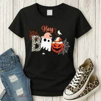 Hey Boo Funny Halloween Cute Ghost Pumpkin Women's T-Shirt thumb 3