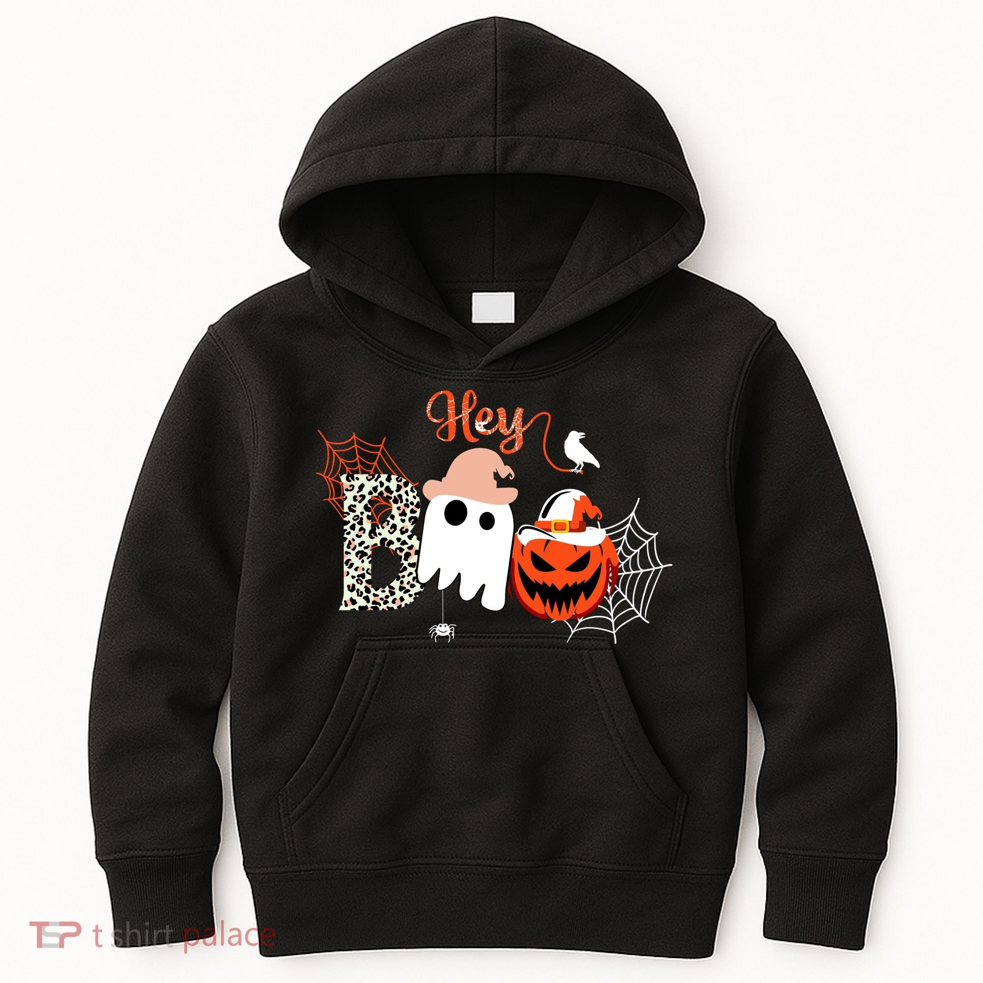 Hey Boo Funny Halloween Cute Ghost Pumpkin Kids Hoodie