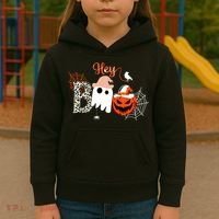 Hey Boo Funny Halloween Cute Ghost Pumpkin Kids Hoodie thumb 3