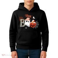 Hey Boo Funny Halloween Cute Ghost Pumpkin Kids Hoodie thumb 4