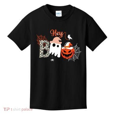 Hey Boo Funny Halloween Cute Ghost Pumpkin Kids T-Shirt