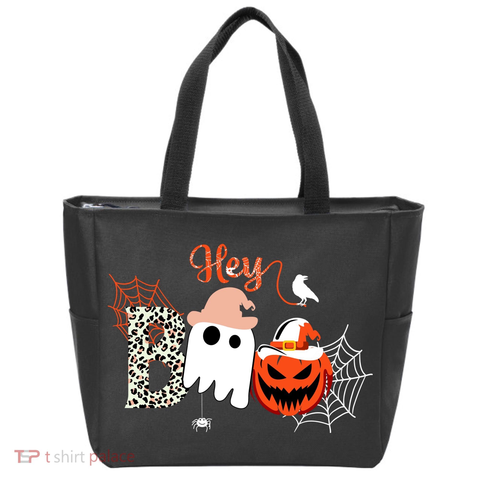 Hey Boo Funny Halloween Cute Ghost Pumpkin Tote Bag