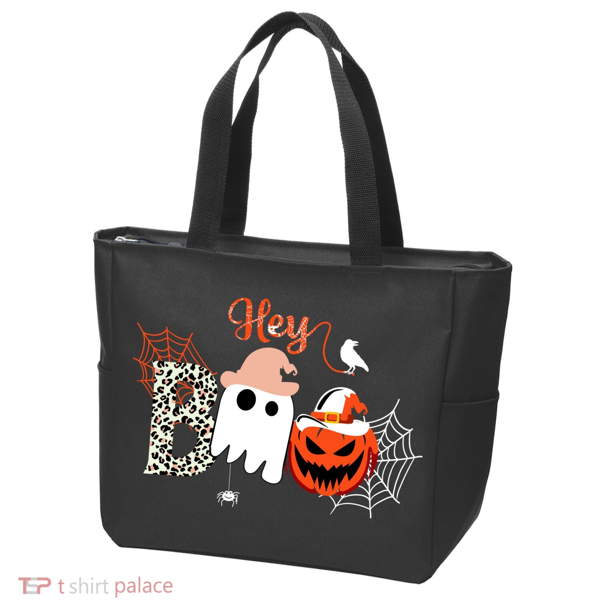 Hey Boo Funny Halloween Cute Ghost Pumpkin Tote Bag