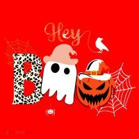 Hey Boo Funny Halloween Cute Ghost Pumpkin Santa Hat thumb 1