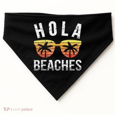 Hola Beaches Funny Beach Vacation USA-Made Doggie Bandana