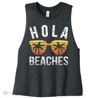 Hola Beaches Funny Beach Vacation Women's Racerback Cropped Tank thumb 0