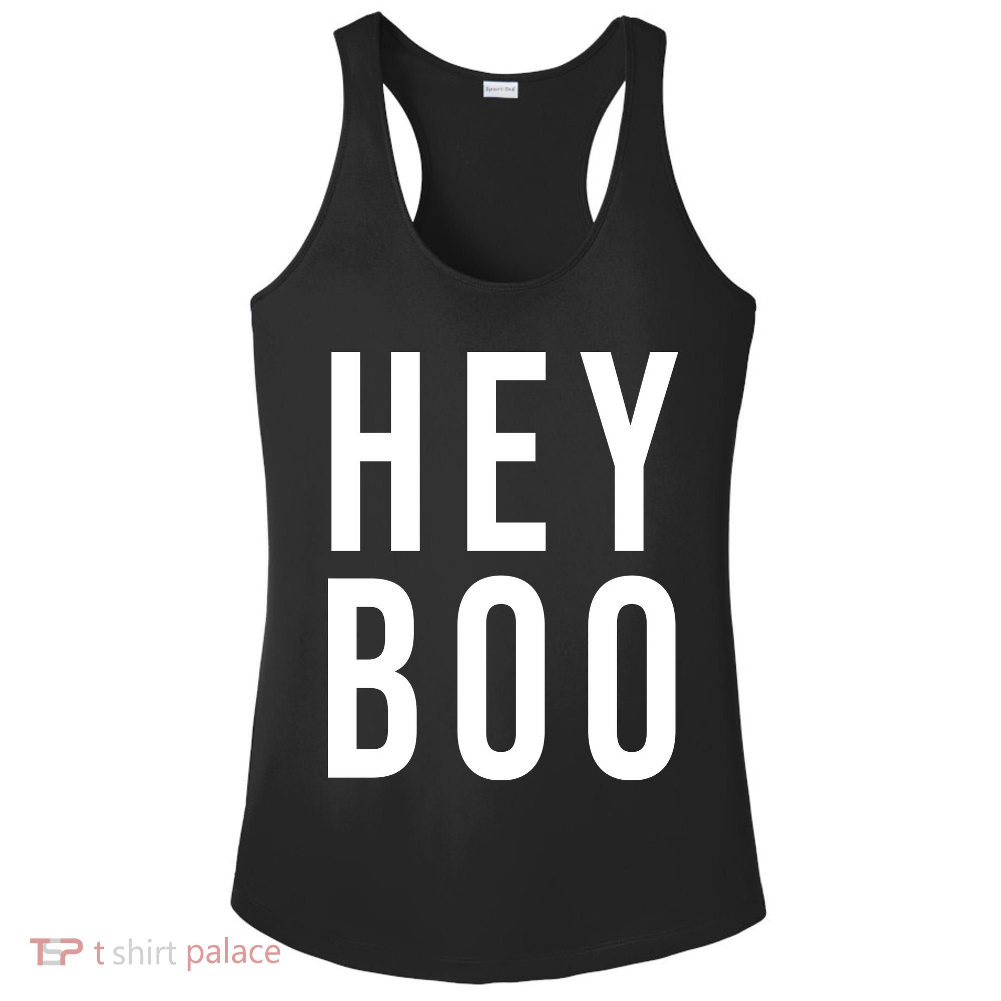 Hey Boo Funny Halloween Festive Ladies PosiCharge Competitor Racerback Tank