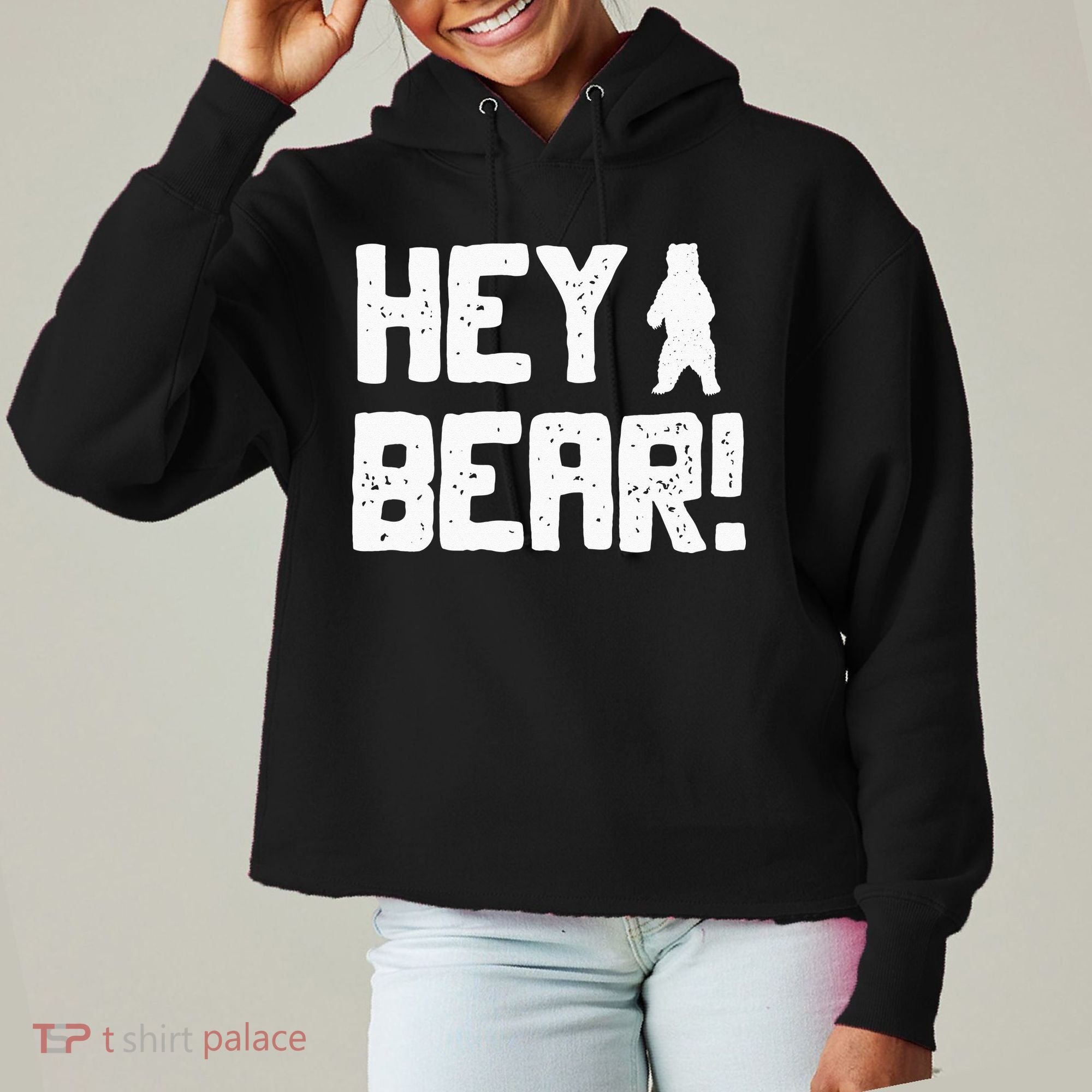 Hey Bear! Funny Hiking Outdoors Black Grizzly Bear Survival Ladies Heavyweight Boxy Pullover Hoodie