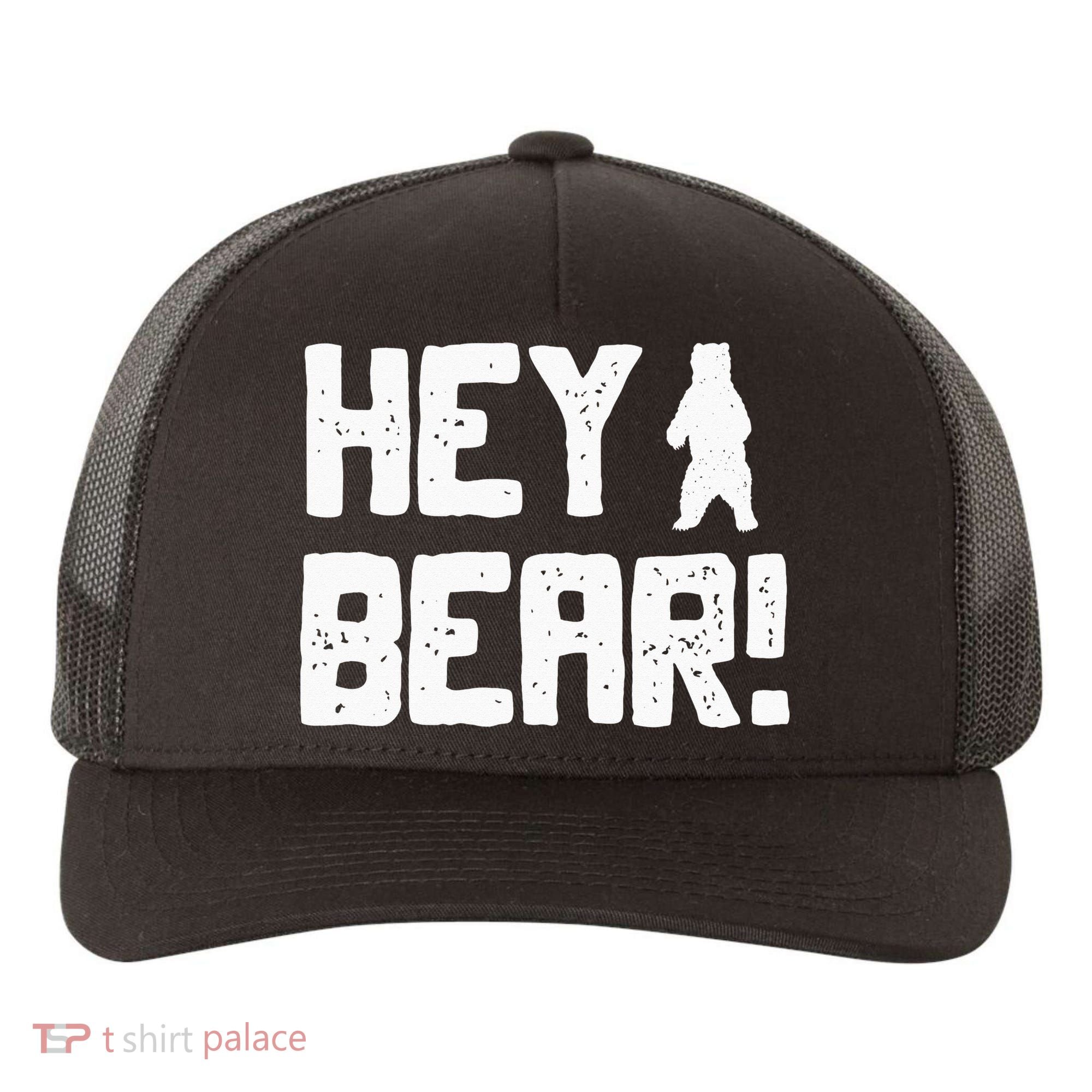 Hey Bear! Funny Hiking Outdoors Black Grizzly Bear Survival Yupoong Adult 5-Panel Trucker Hat