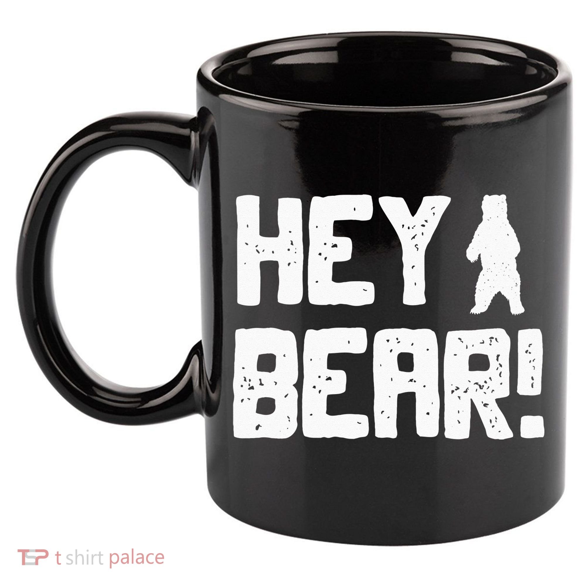 Hey Bear! Funny Hiking Outdoors Black Grizzly Bear Survival 11oz C Handle Ceramic Mug