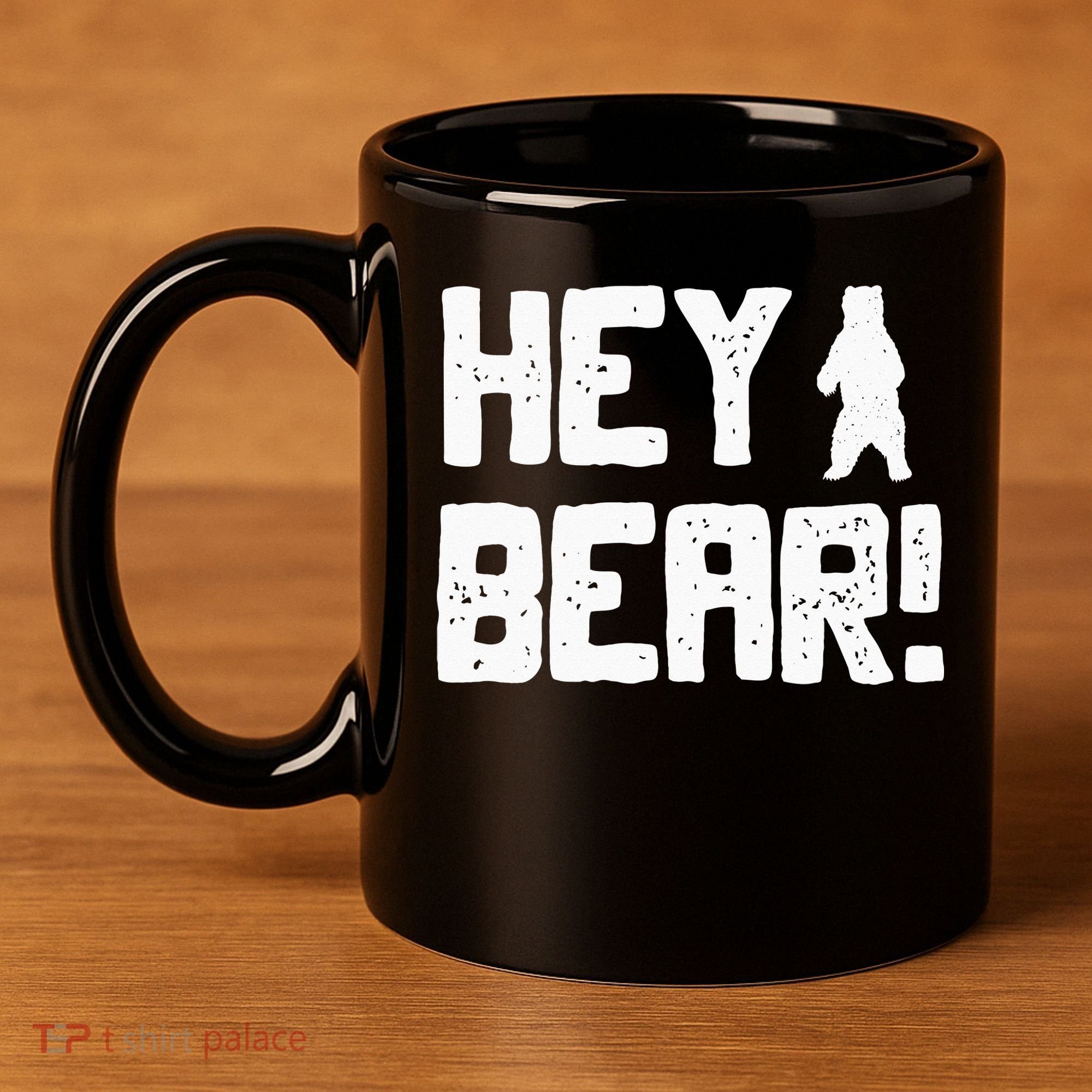 Hey Bear! Funny Hiking Outdoors Black Grizzly Bear Survival 11oz C Handle Ceramic Mug
