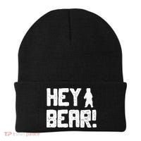 Hey Bear! Funny Hiking Outdoors Black Grizzly Bear Survival Beanie thumb 0