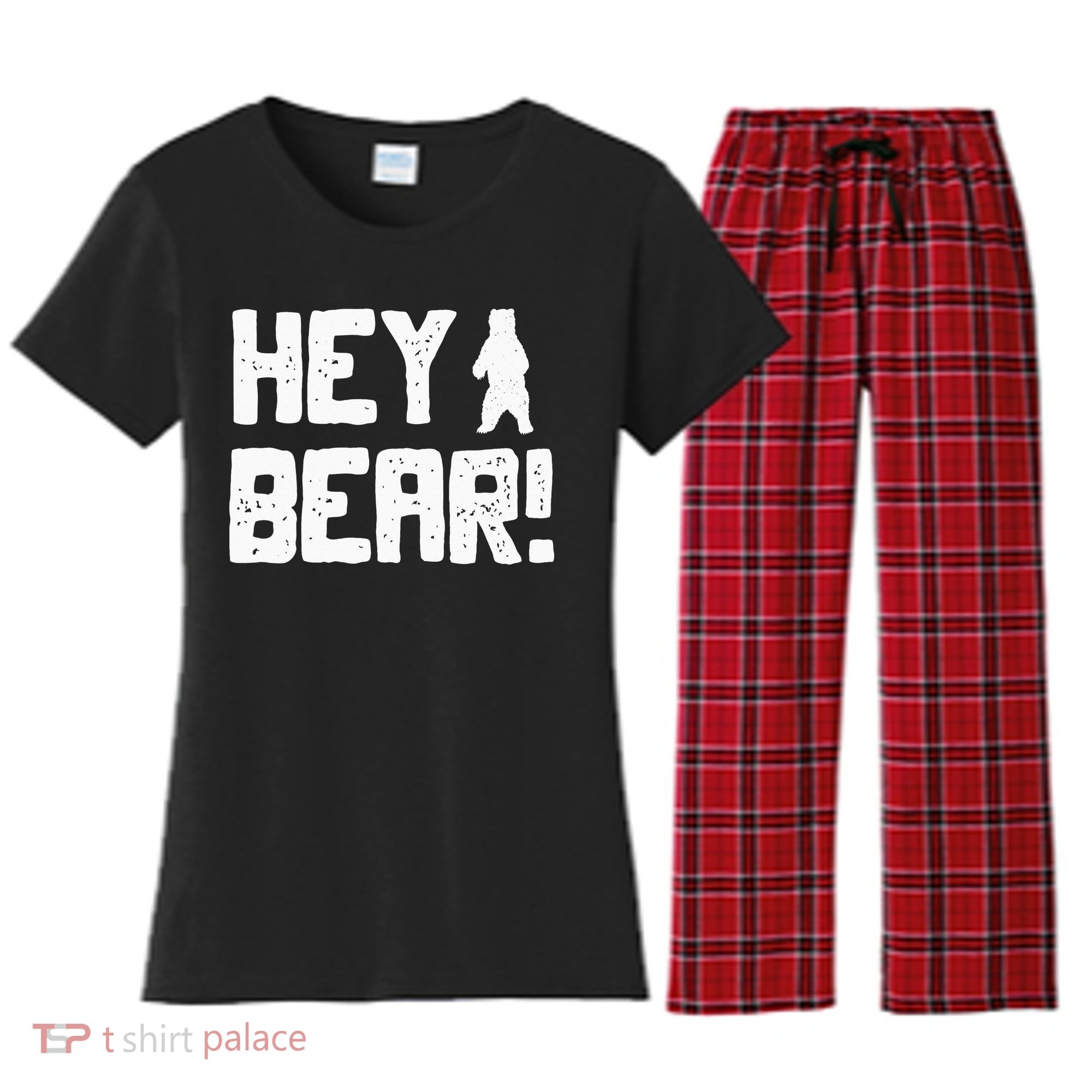 Hey Bear! Funny Hiking Outdoors Black Grizzly Bear Survival Women's Flannel Pajama Set