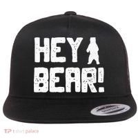 Hey Bear! Funny Hiking Outdoors Black Grizzly Bear Survival Flat Bill Trucker Hat thumb 0